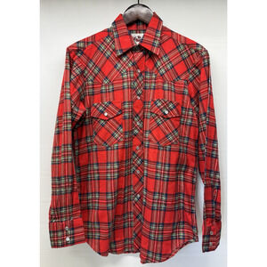 Vintage THE WESTERNER Mens Medium Red Plaid Flannel Pearl Snap Shirt
